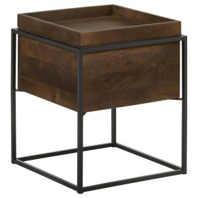 CoasterEssence 936007 Ondrej - Square Accent Side Table Removable Tray - Dark Brown