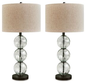 Signature Design by Ashley® L431604 Airbal - Glass Table Lamp (Set of 2) - Clear / Black