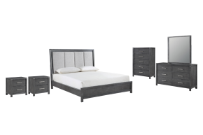 New Classic 00-6555-16N Odessa - 6/6 Eastern King 6 Piece Bedroom Set (Bed & Dresser & Mirror & Chest & 2 Nightstands) - Gray