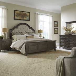 Liberty Furniture 297-BR-CKUBDMN Liberty Furniture 297-BR-CKUBDMN Paradise Valley - 4 Piece Bedroom Set (California King Upholstered Bed, Dresser & Mirror, Nightstand) - Saddle Brown