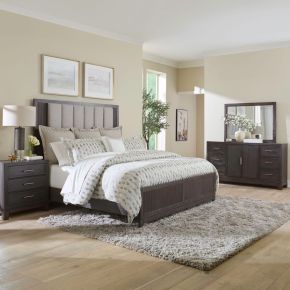 Liberty Furniture 313-BR-CKUBDMN Modern Edge - 4 Piece Bedroom Set (King California Upholstered Bed, Dresser & Mirror, Night Stand) - Caffe