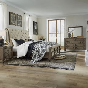 Liberty Furniture 615-BR-KSLDMN Americana Farmhouse - 4 Piece Bedroom Set (King Sleigh Bed, Dresser & Mirror, Nightstand) - Light Brown