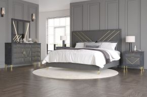 New Classic 00-B1826-25N Symmetry - 6/0 Western King 5 Piece Bedroom Set (Bed, Dresser, Mirror, 2 Nightstands) - Gray
