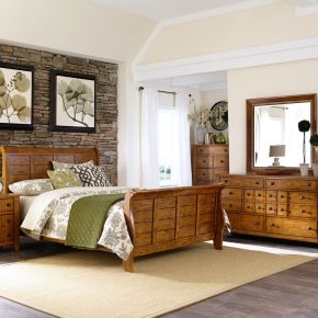 Liberty Furniture 175-BR-KCSDMC Grandpas Cabin - 4 Piece Bedroom Set (California King Sleigh Bed, Dresser & Mirror, Chest) - Light Brown