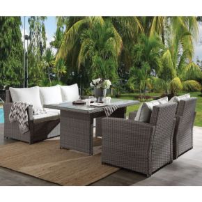 ACME 45070 Tahan - 4 Piece Bistro Set - Fabric & Two Tone Gray Wicker