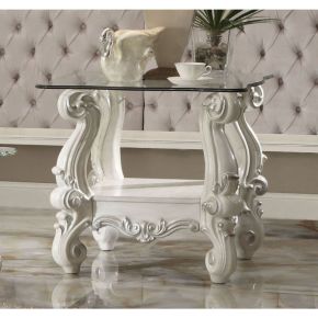 ACME 82104 Versailles - End Table - Bone White & Clear Glass
