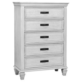 CoasterEssence 205335 Franco - 5-Drawer Bedroom Chest - Distressed White