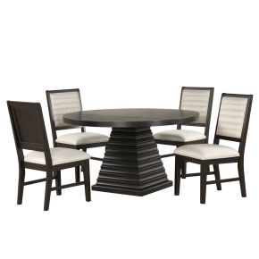 New Classic 40-D4101-RD4C Plateau - 54" Round Dining Table And 4 Chairs - Dark Brown / Beige
