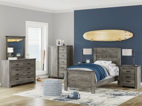 Signature Design by Ashley® B4480/21/26/53/52/83 Frandern - 5 Pc. - Dresser, Mirror, Twin Panel Bed - Black / Gray