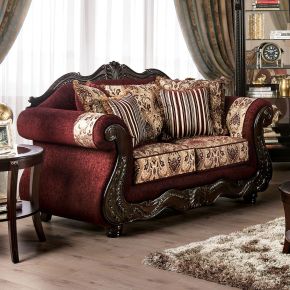 Furniture of America SM6433-LV Matteo - Loveseat - Burgundy / Brown
