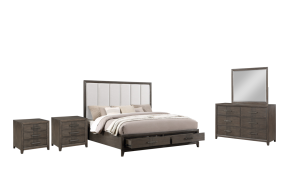 New Classic 00-6001-25N Landon - 6/0 Western King 5 Piece Bedroom Set (Bed, Dresser, Mirror, 2 Nightstands) - Gray
