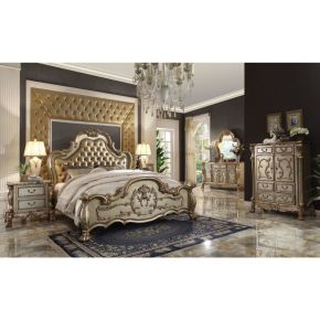 ACME 23154CK ACME 23154CK Dresden - California King Bed - Bone Synthetic Leather & Gold Patina