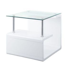 ACME 82362 Nevaeh - End Table - Clear Glass Top & White High Gloss