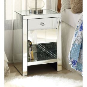 ACME 97654 Noralie - 26"H Accent Table - Mirrored & Faux Diamonds