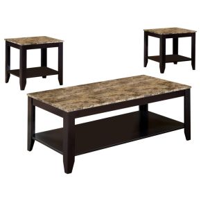 CoasterEveryday 700155 Flores - 3 Piece Faux Marble Top Coffee Table Set - Cappuccino
