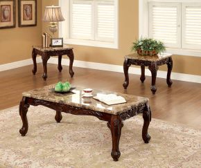 Furniture of America CM4487-3PK Lechester - 3 Piece Coffee Table Set - Dark Oak / Ivory