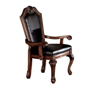 ACME 10039A Chateau De Ville - Arm Chair (Set of 2) - Black Synthetic Leather & Cherry
