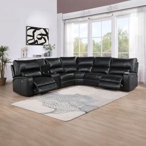 ACME LV54150 Saul - Power Motion Sectional Sofa - Black Leather-Aire