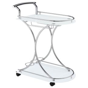CoasterEveryday 910002 Elfman - 2-Tier Glass Shelf Metal Bar Cart - White And Chrome