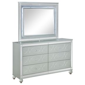 CoasterEssence 223213M Gunnison - 6-Drawer Dresser With Mirror - Silver Metallic