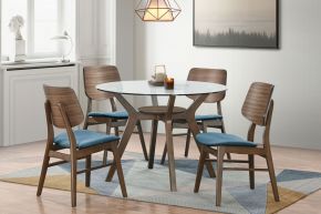 New Classic 40-D1651-DG4FC Oscar - Round Glass Table With 4 Teal Cushion Chairs - Brown