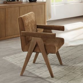 ACME DN04077 Zoey - Arm Chair (Set of 2) - Chocolate Chenille & Oak
