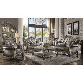 ACME 56822 Versailles - Chair - Silver PU & Antique Platinum