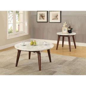 ACME 82890 Gasha - Coffee Table - White Marble Top & Walnut