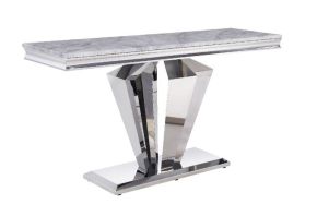 ACME 87223 Satinka - Accent Table - Light Gray Printed Faux Marble & Mirrored Silver Finish