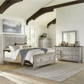Liberty Furniture 824-BR-OQPBDMC Heartland - 4 Piece Bedroom Set (Queen Panel Bed, Dresser & Mirror, Chest) - White