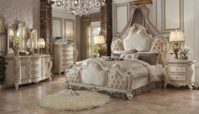ACME 26880Q Picardy - Queen Bed - Fabric & Antique Pearl - 78"