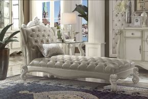 ACME 96542 Versailles - Chaise With Pillow - Vintage Gray Synthetic Leather & Bone White