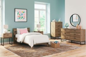 Signature Design by Ashley® EB1866/231/245/155/111 Deanlow - 4 Pc. - Dresser, Chest, Twin Platform Panel Bed - Honey
