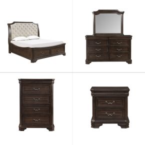 New Classic 00-493B-25C Lyndhurst - 6/0 Western King 5 Piece Bedroom Set (Bed, Dresser, Mirror, Chest, Nightstand) - Walnut