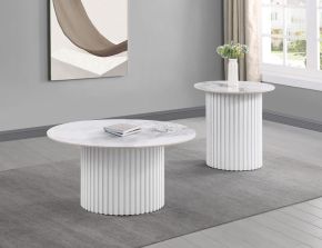 Coaster Fine Furniture 708338-S2 Rowena - 2 Piece Faux Marble Coffee And End Table Set - White