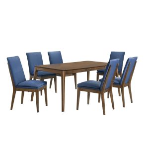 New Classic 40-7185BB-D6C New Classic 40-7185BB-D6C Maggie - Dining Table With 6 Blue Chairs - Dark Brown