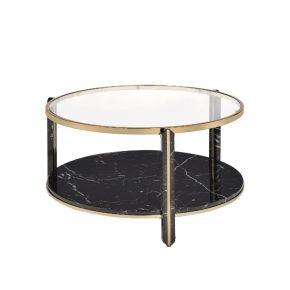 ACME 83305 Thistle - Coffee Table - Clear Glass, Faux Black Marble & Champagne Finish