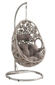 ACME 45107 Sigar - Patio Swing Chair - Light Gray Fabric & Wicker