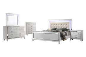New Classic 02-9698W-25C Valentino - 6/0 California King 5 Piece Bedroom Set (Bed, Dresser, Mirror, Nightstand, Chest) - White