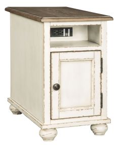 Ashley Furniture T523-7 Realyn - Chair Side End Table - AC / USB - White / Brown