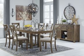 Signature Design by Ashley® D631/45/01(6)/60 Moriville - 8 Pc. - Extension Table, 6 Side Chairs, Server - Dark Gray