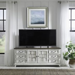 Liberty Furniture 237-TV75 River Place - 75" Entertainment Console - Riverstone White & Tobacco