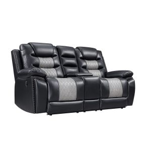 New Classic U7005-25P1-BKG Nikko - Console Loveseat With Power Footrest - Black / Gray