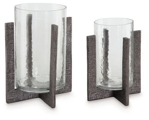 Signature Design by Ashley® A2000591 Garekton - Candle Holder Set (Set of 2) - Clear / Pewter Finish