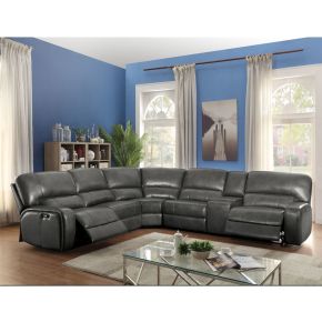 ACME LV53745 Saul - Power Motion Sectional Sofa - Gray Leather-Aire