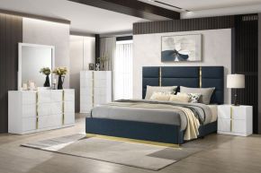 Coaster Fine Furniture 223091NVYQ-S5 Ines - 5 Piece Queen Bedroom Set - Navy And White High Gloss