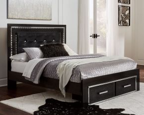 Signature Design by Ashley® B1420/57/54S/96 Kaydell - Black - Queen Upholstered Panel Bed With 2 Storage Drawers