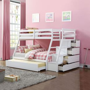 ACME 37105 Jason - Twin Over Full Bunk Bed With Trundle & Storage - White
