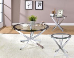Coaster Fine Furniture 702588-S3 Brooke - 3 Piece Round Coffee And End Table Set - Chrome