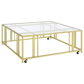 CoasterEveryday 710188 Adri - Square Glass Top Coffee Table With Casters - Matte Brass